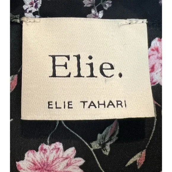 Elie Tahari Womens Floral Top Blouse Size Medium Button Long Sleeves Black Pink - Picture 6 of 10